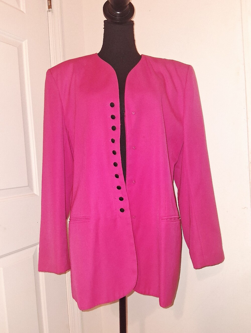 Kasper Women's Bright Pink Collarless Blazer with Button Accent